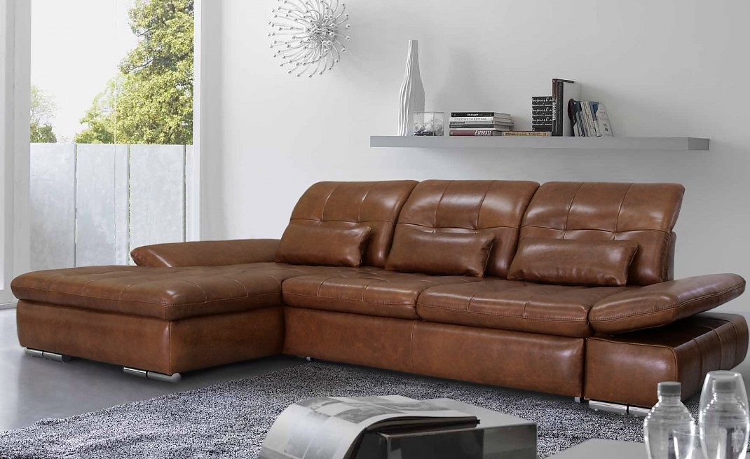 Модульный кожаный диван «Коламбия» с шезлонгом